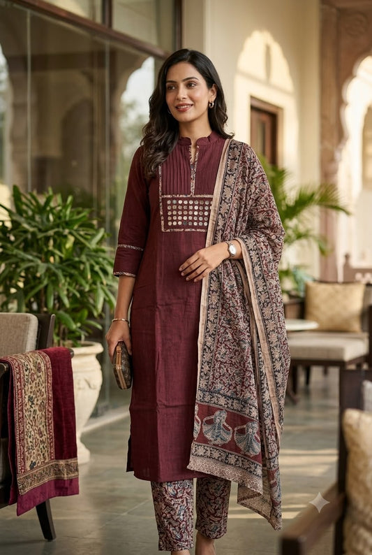 Maroon Handloom Cotton Salwar