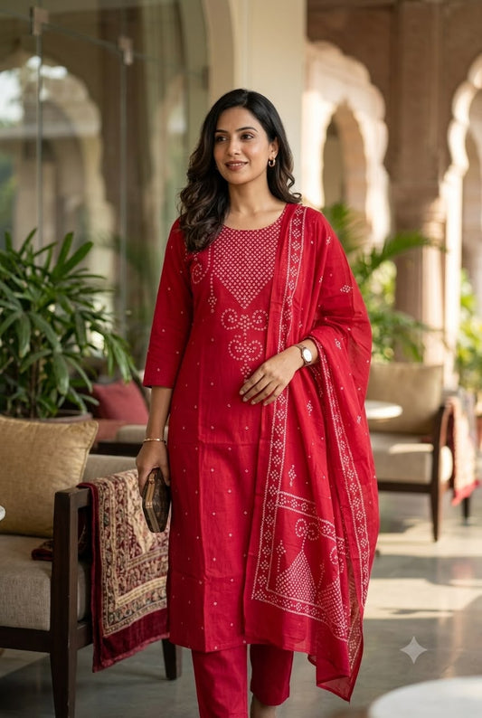 Ruby Red Bandhini Printed Cotton Salwar