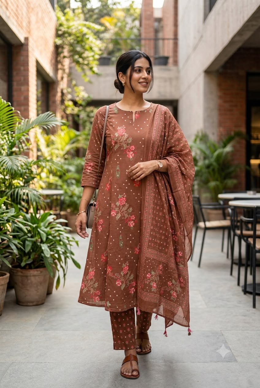 Rust Rose Brown– A-Line Cotton Salwar
