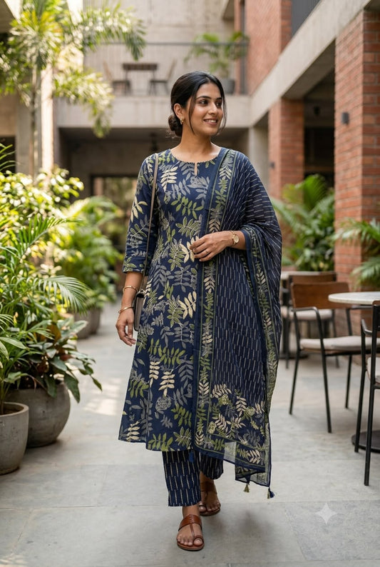 Midnight Foliage A-Line Cotton Salwar