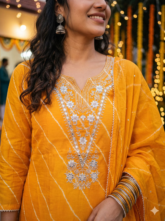 Mustard Glow Chanderi Crepe Embroidered Salwar
