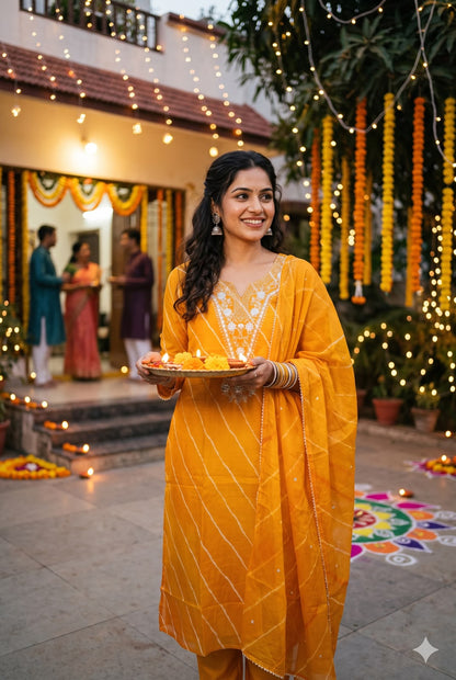 Mustard Glow Chanderi Crepe Embroidered Salwar