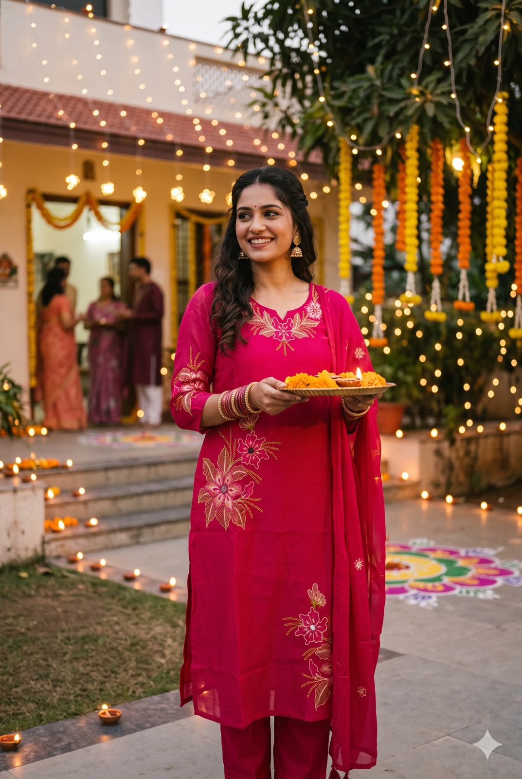 Royal Pink Floral Embroidered Mul Chanderi Salwar