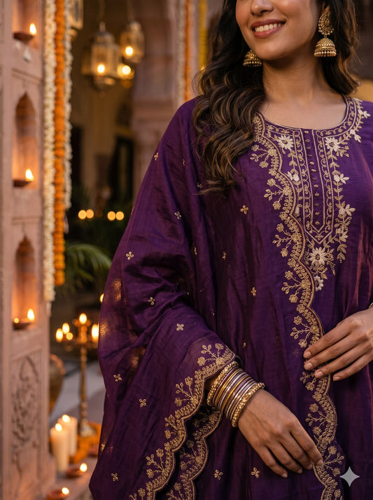 Royal Purple Shimmer Silk Salwar