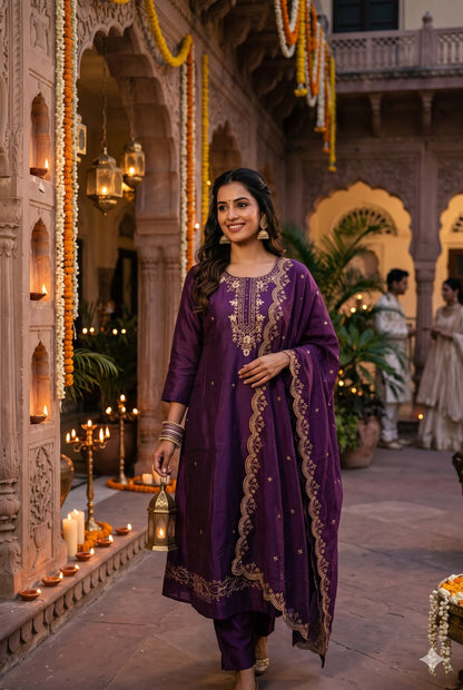 Royal Purple Shimmer Silk Salwar