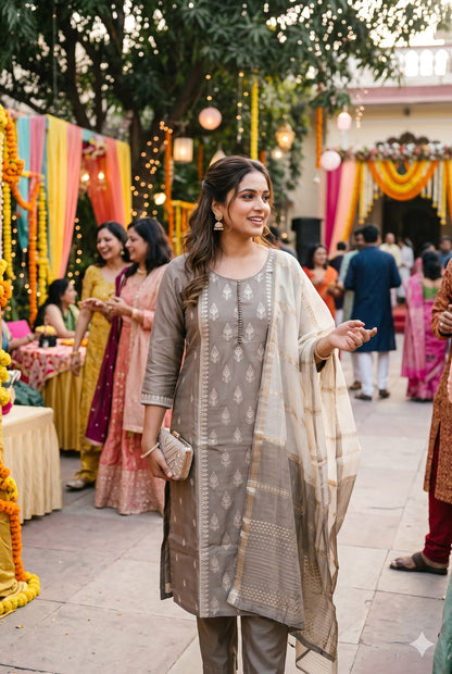 Grey Beige Silk Salwar