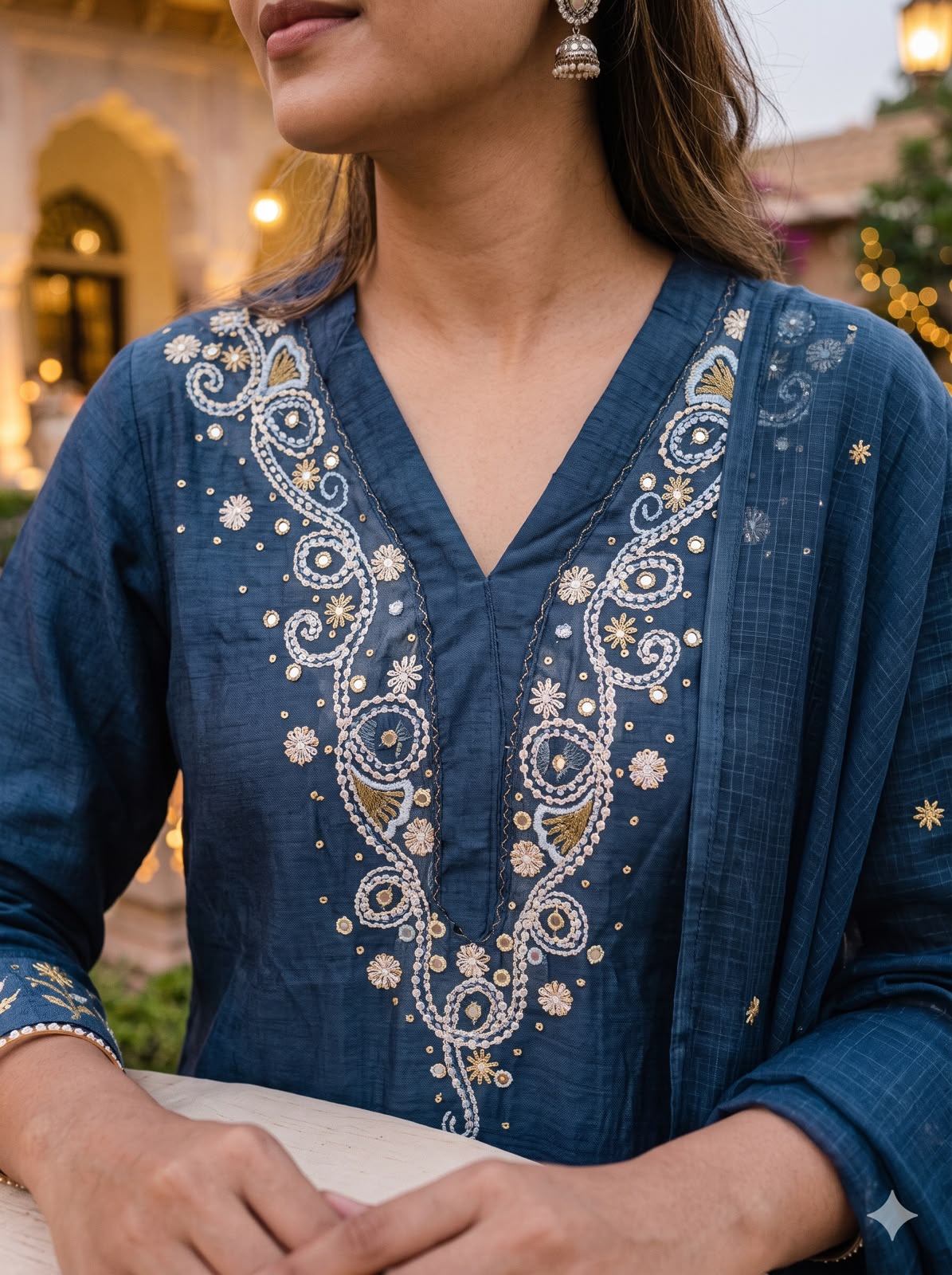 Midnight Blue Soft Chanderi Silk Embroidered Salwar