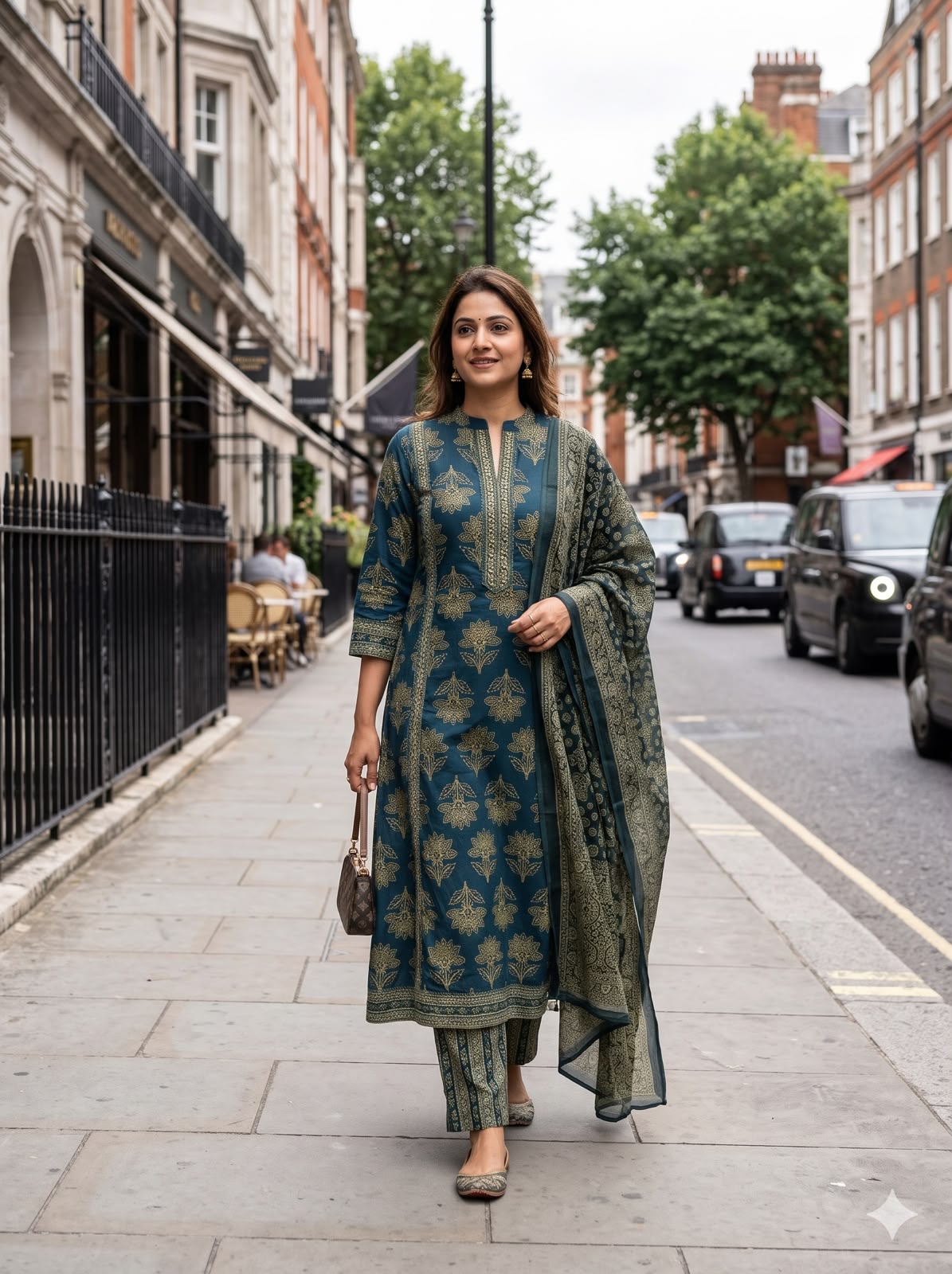 Dark Teal Blue Printed Aline Salwar