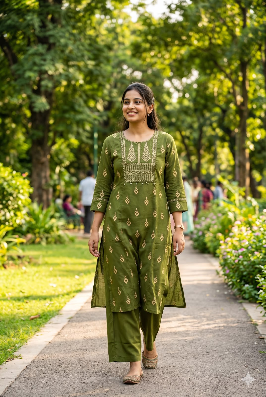 Olive Green A-Line Kurta Pant
