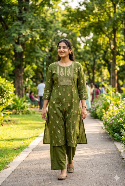 Olive Green A-Line Kurta Pant