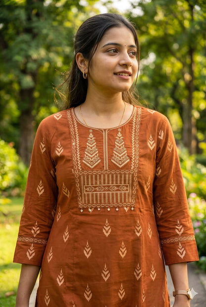 Rustic Terracotta A-Line Plus size Kurta Pant