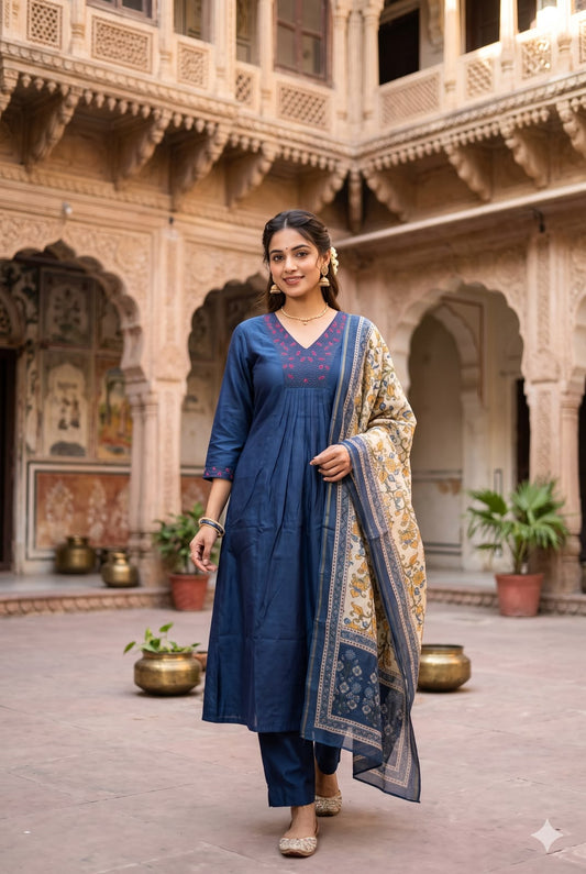 Midnight Blue A-Line Gajji Silk Salwar