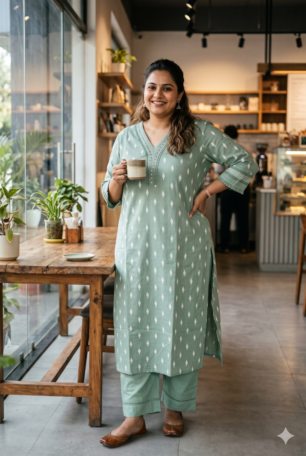 Sage Green Cotton A-Line Kurta Pant