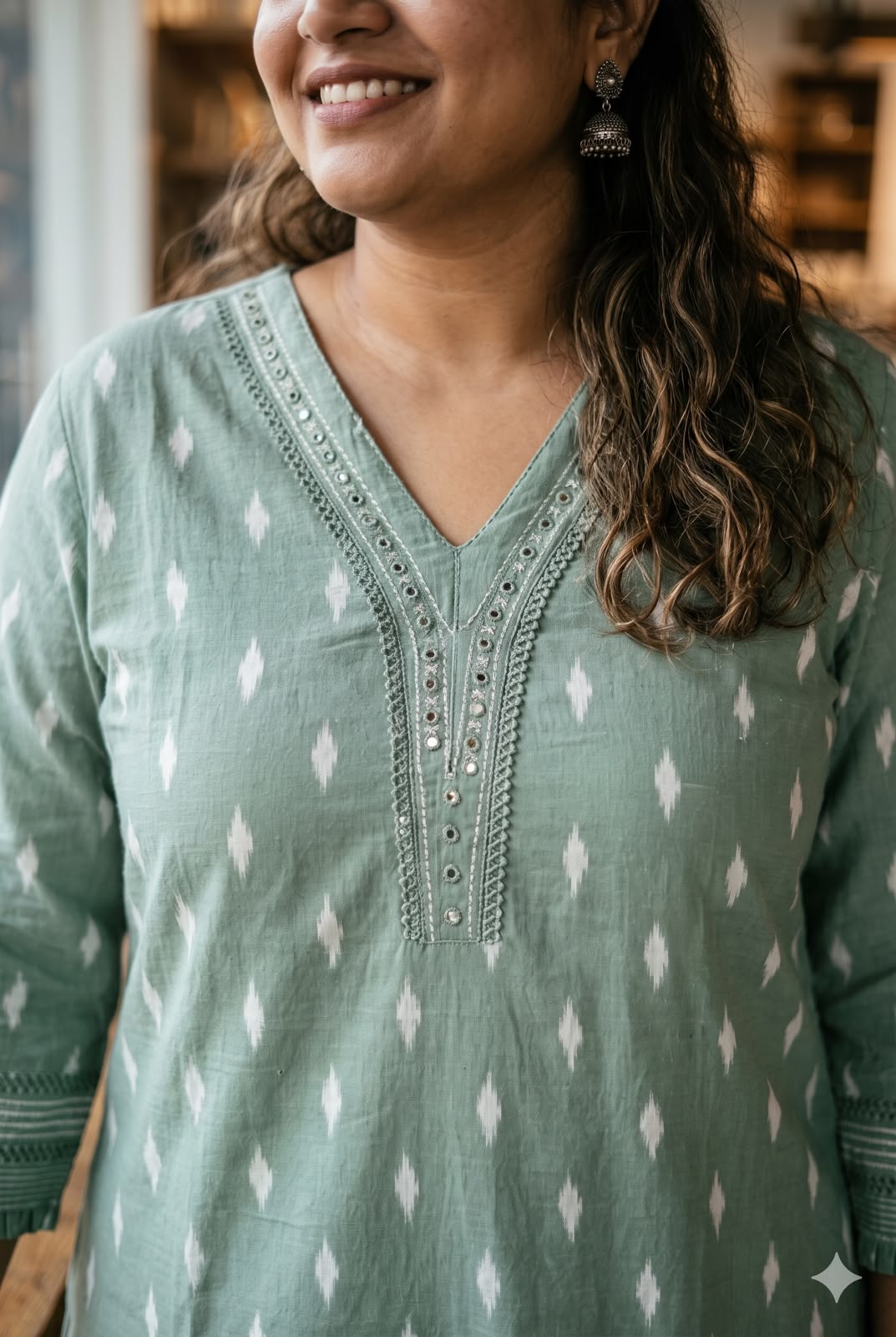 Sage Green Cotton A-Line Kurta Pant