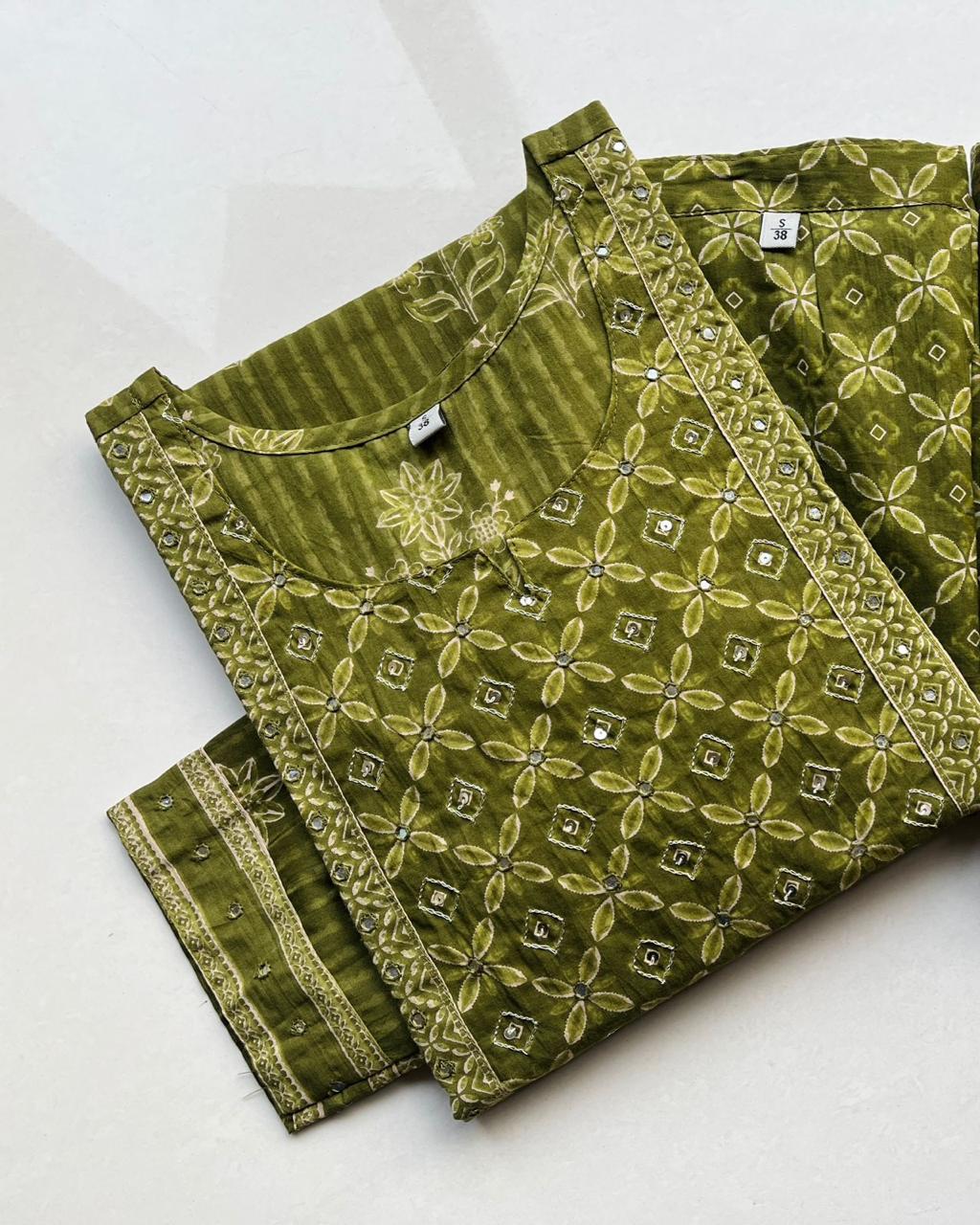 Olive Bloom Cotton Kurta Pant