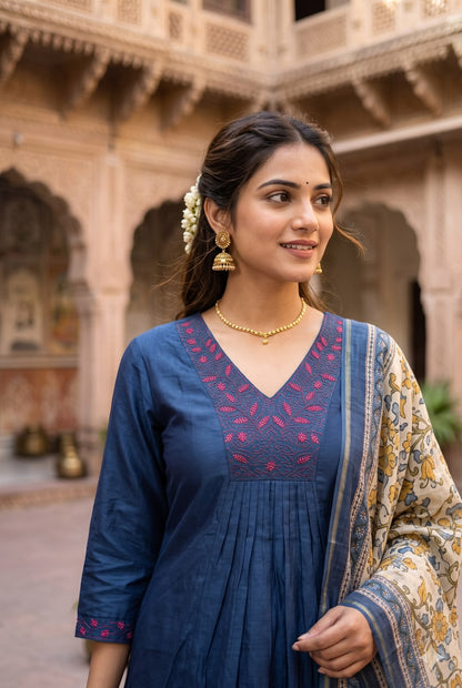 Midnight Blue A-Line Gajji Silk Salwar