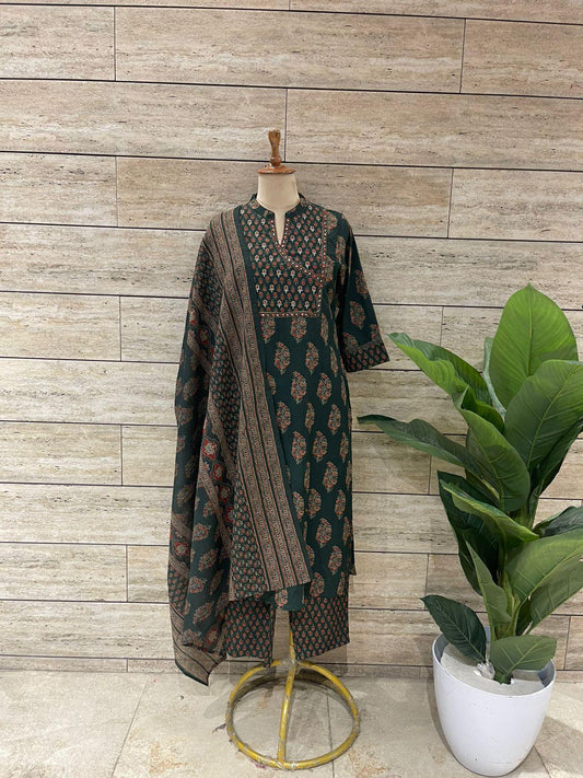 Bottle Green Angrakha Salwar