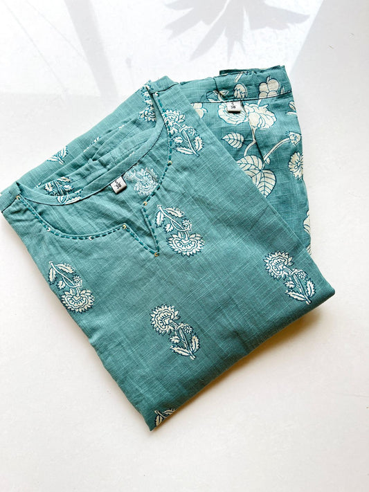 Teal Mul Kurta Pant