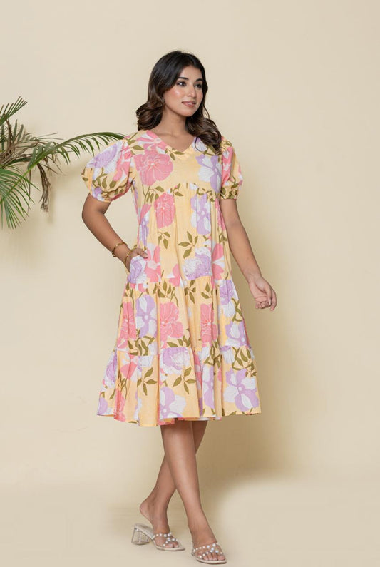 Honey Butter Floral Cotton Midi
