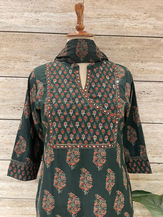 Bottle Green Angrakha Salwar