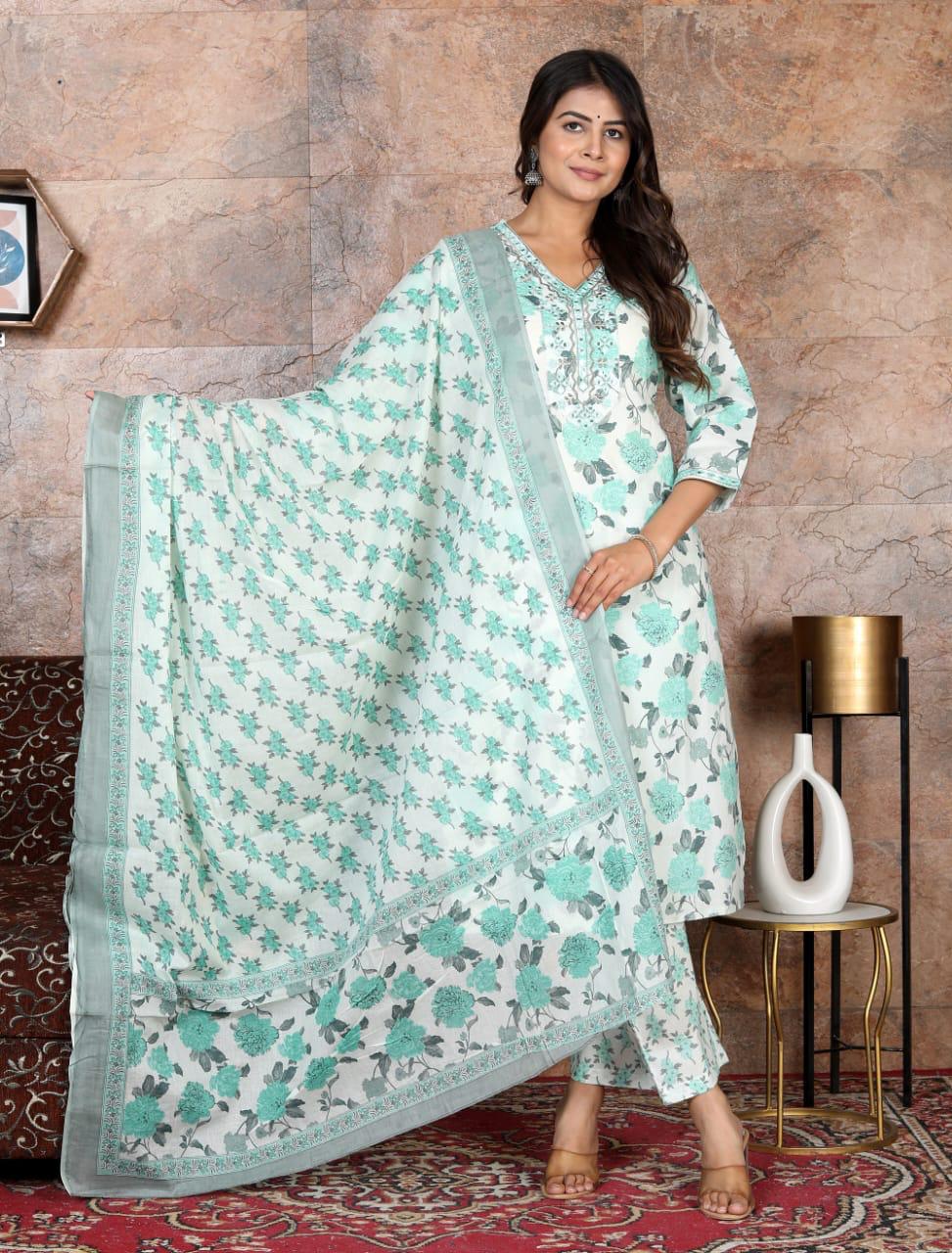 Teal White Salwar