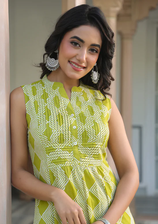 Leaf Green Abstract Coords Sleeveless