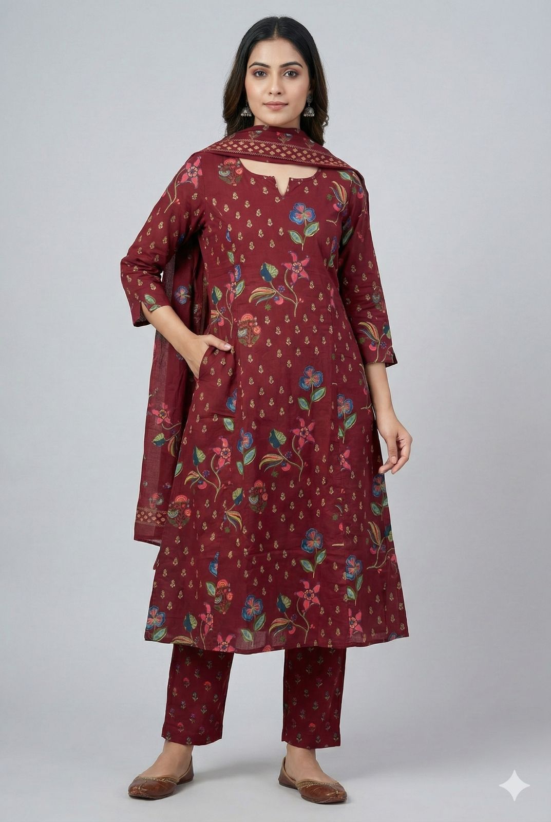 Maroon Floral Cotton Salwar