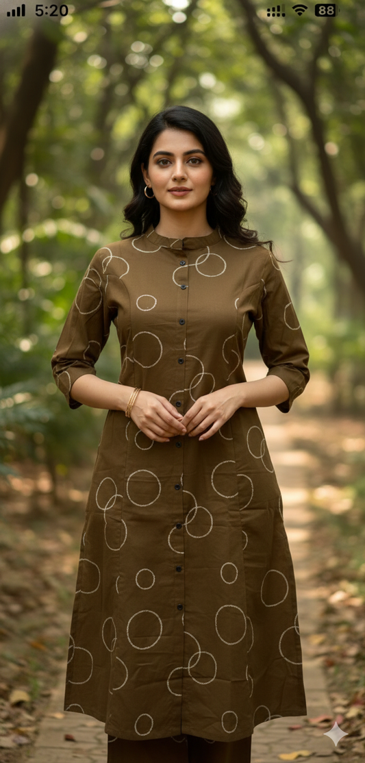 Earthy Brown Printed Cotton Coords