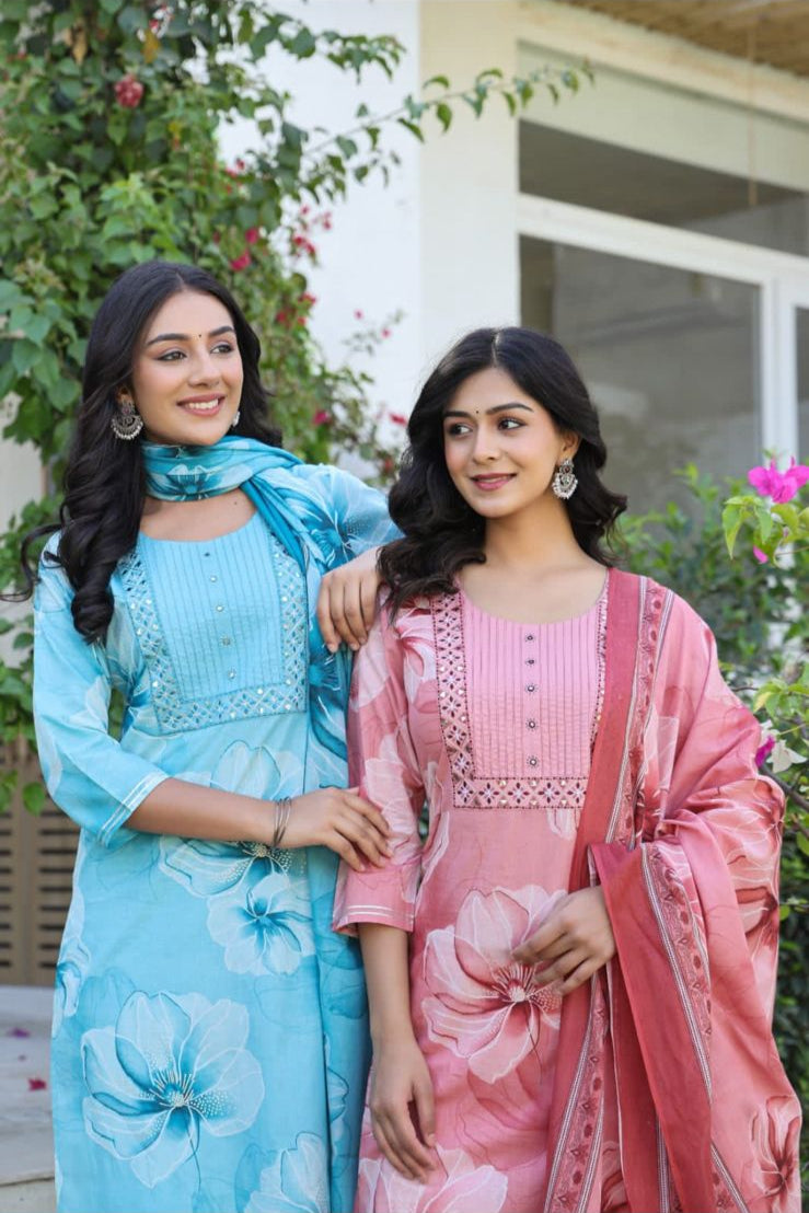 Teal Floral Elegance Salwar