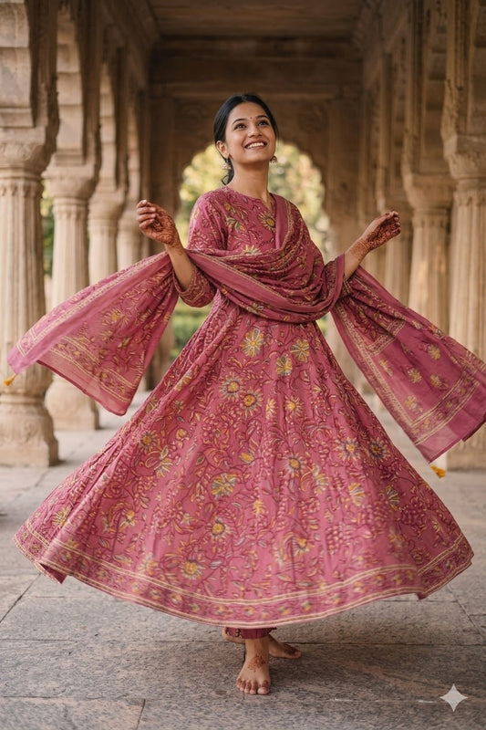 Gulnaar Floral Cotton Anarkali